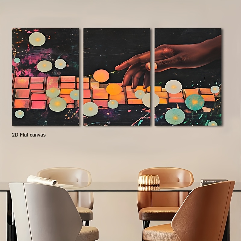 Canvas Wrap Ready - Çerçevesiz 3 Parçalı Parlayan Soyut Duvar