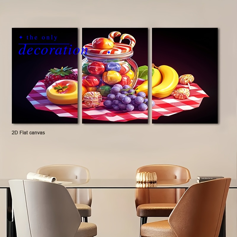Canvas Wrap Ready - 3 Parça Çerçeveli Şekerleme ve Meyve