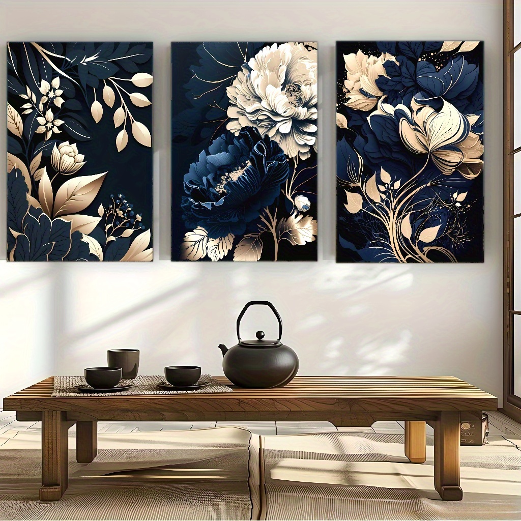 Canvas Wrap Ready - 3 Parça Lacivert, Altın, Bej, Beyaz