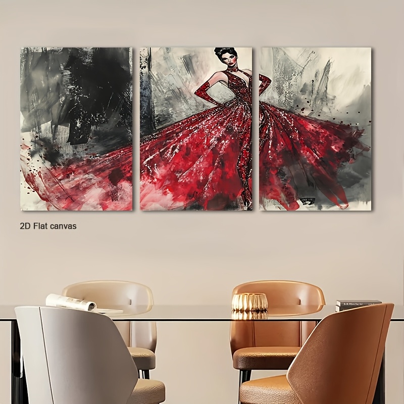 Canvas Wrap Ready - Çerçevesiz Kanvas 3 Parça Kırmızı Pul